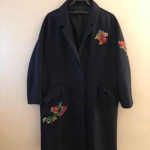 Embroidered navy blue coat